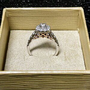 14k White Gold Paved 1.00ctw Real Bellissimo Diamond Halo Engagement Ring Sz 7.5